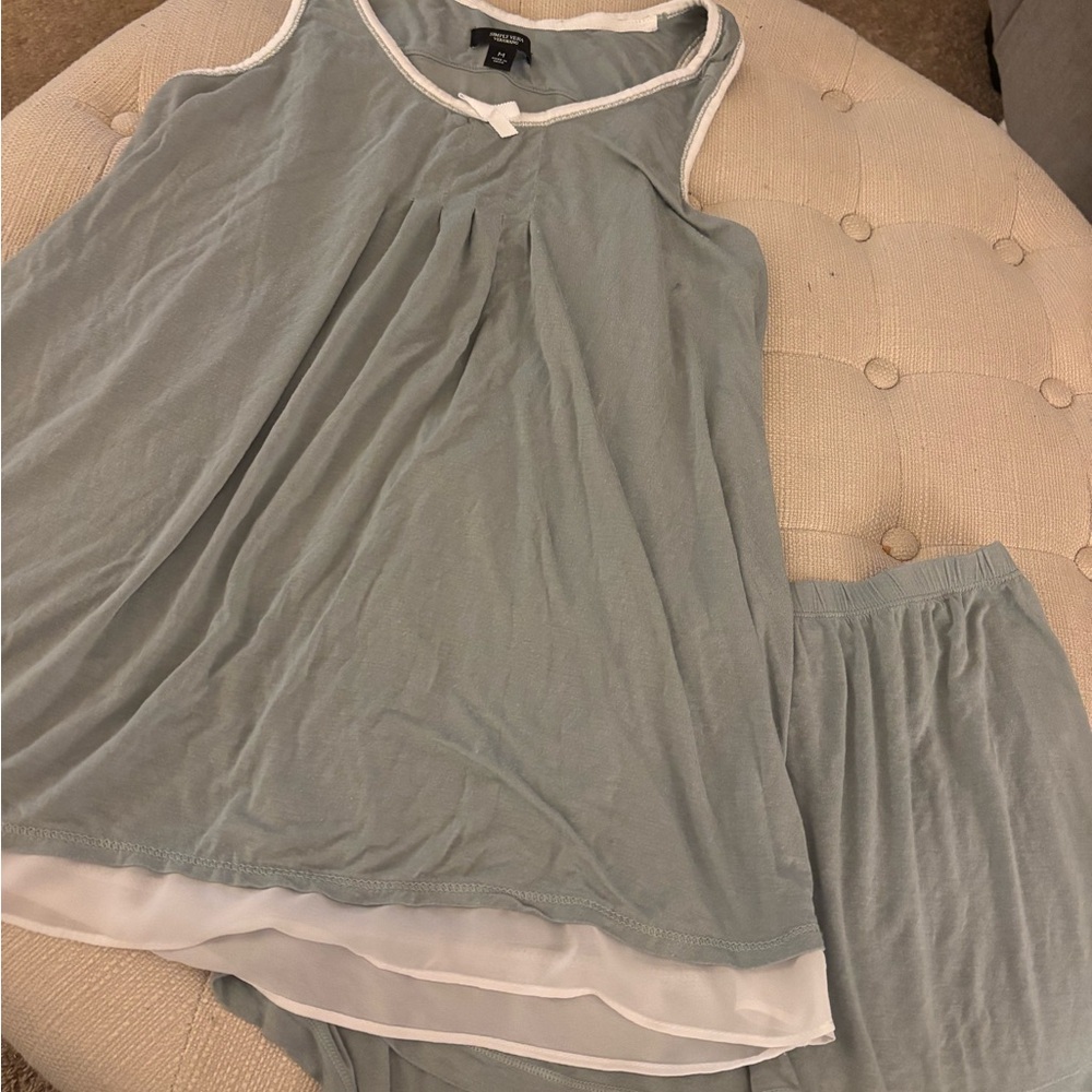 Vera Wang Light Blue & White Two-Piece Pajama Set